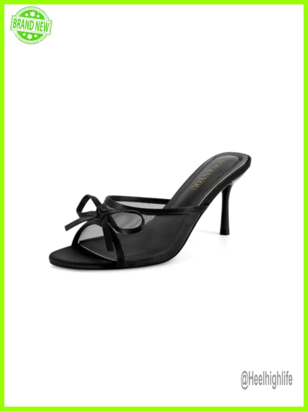 Women's Mesh Mule Heels with Bow Open Round Toe Stiletto High Heels Slip On